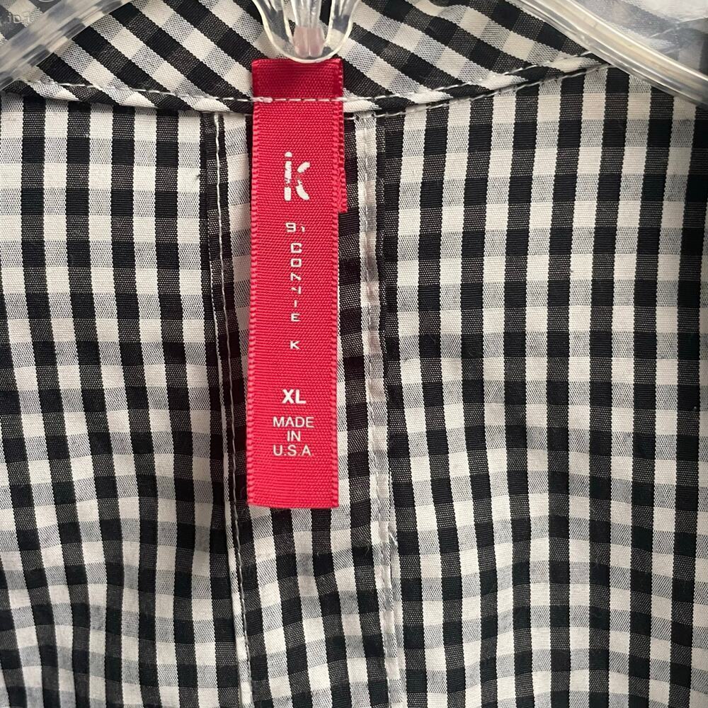 IC By Connie K Black White Gingham Button Back Blouse Size XL Plaid Classic - Picture 4 of 6